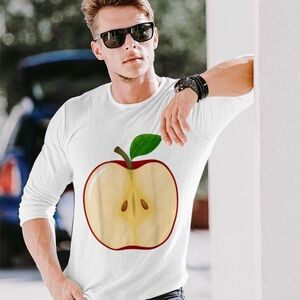 White retro apple print cotton long-sleeved t-shirt